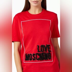 NWT Love Moschino Red Graphic 3D Logo T-Shirt Size US 2
